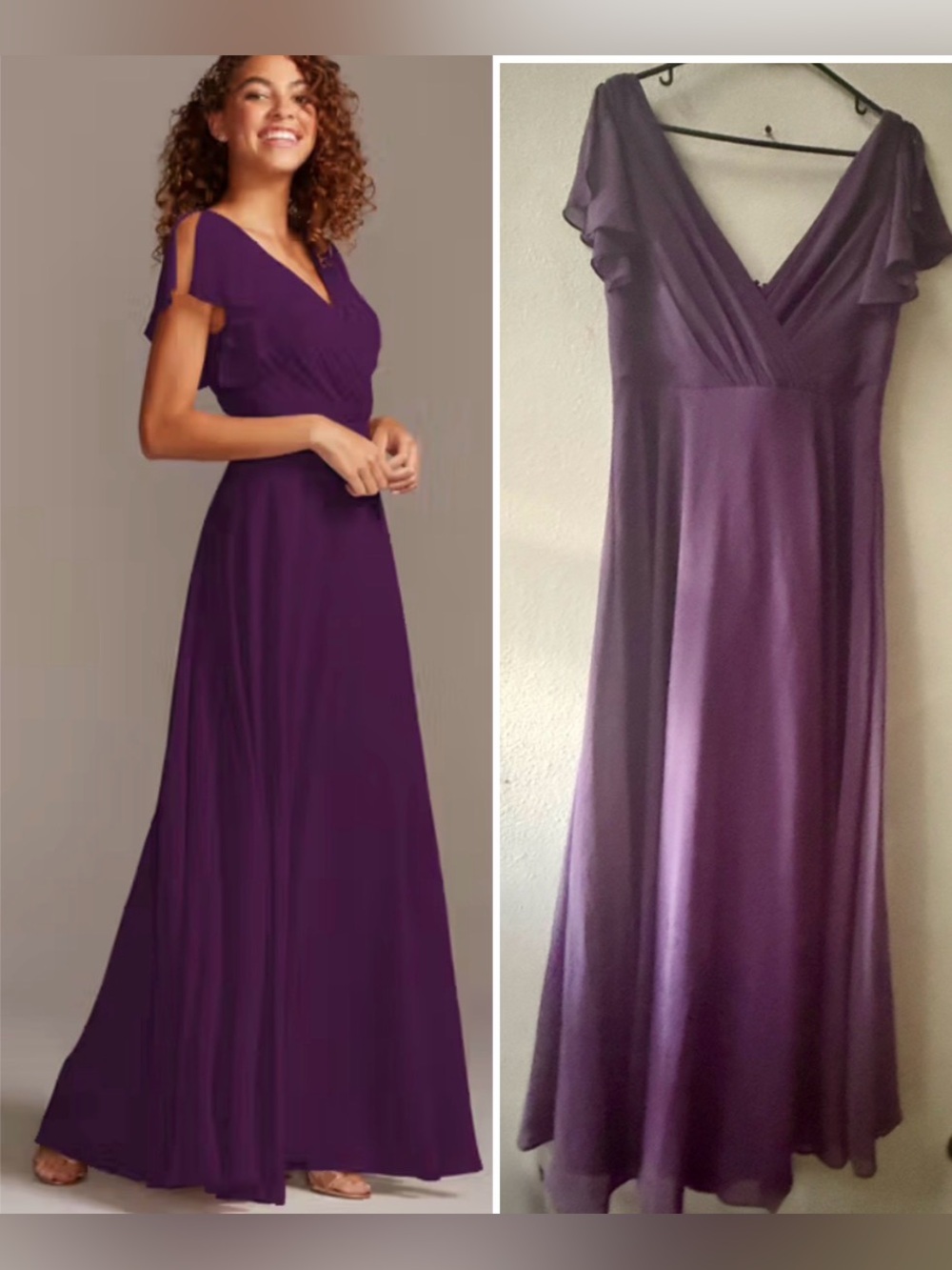 DAVIDS BRIDAL FLUTTER SLEEVE BRIDES MAID DRESS PLUM SIZE 10